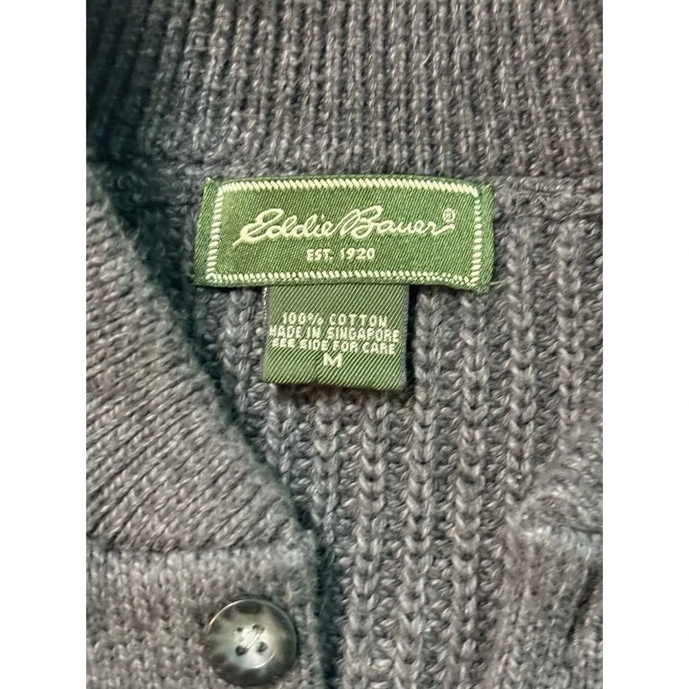 Eddie Bauer Mens M Gray Rib Knit 100% Cotton Henley Sweater Mock Neck - Picture 6 of 6